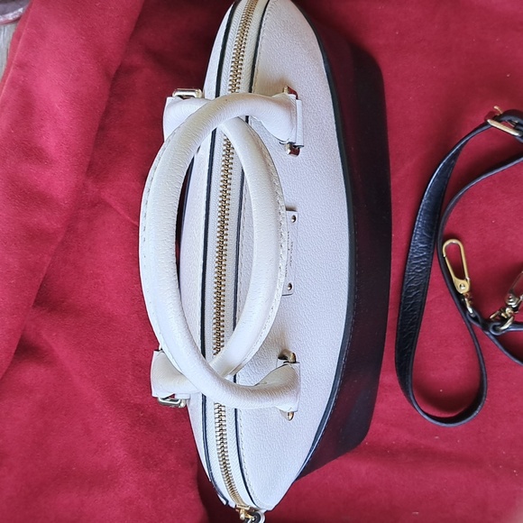 SOLD Kate Spade Soft White/ Black Pebble Leather Satchel/Crossbody EC - Picture 4 of 16